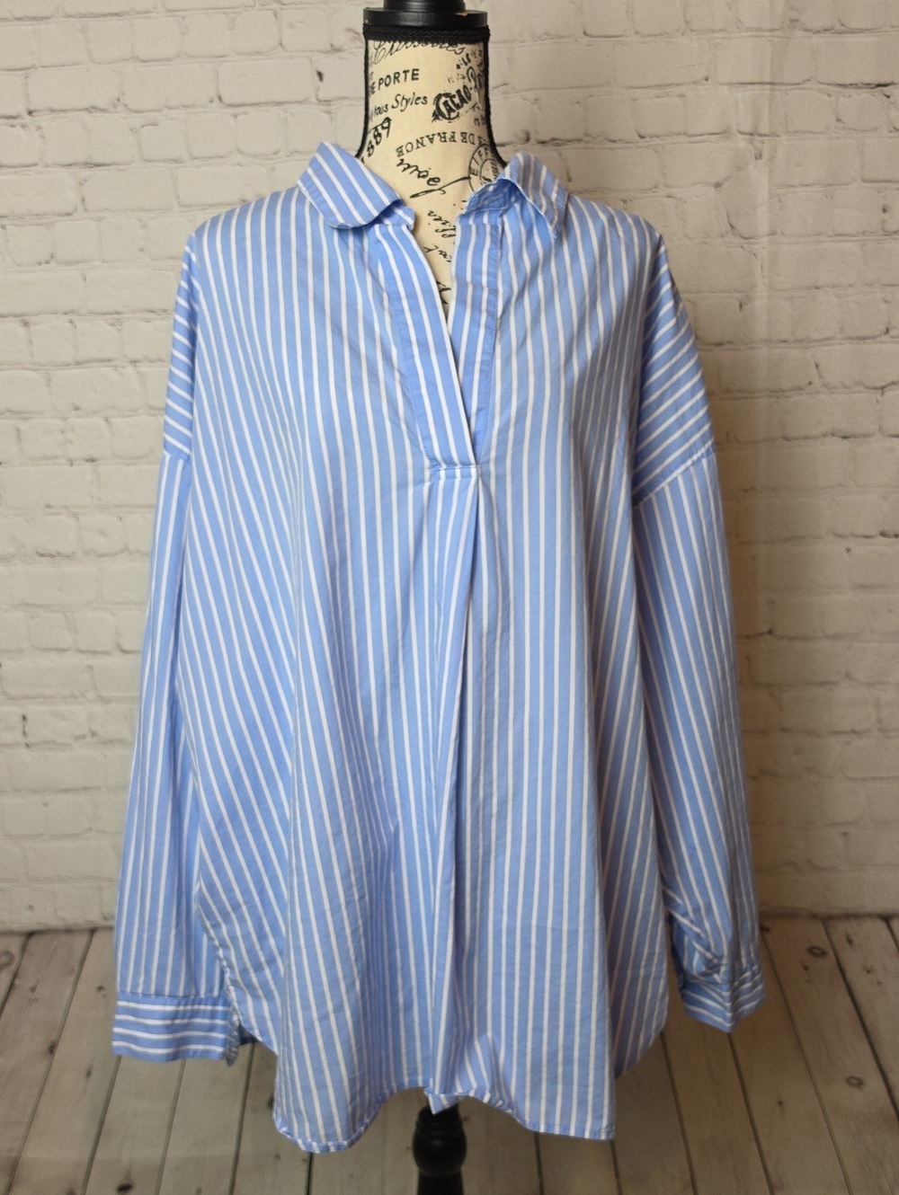 Talbots Light Blue and White Vertical Stripe Button-Down Shirt